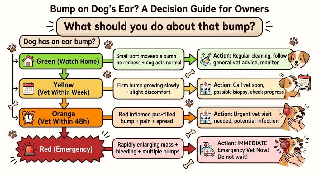When to vet decision flowchart for bump on dogs ear