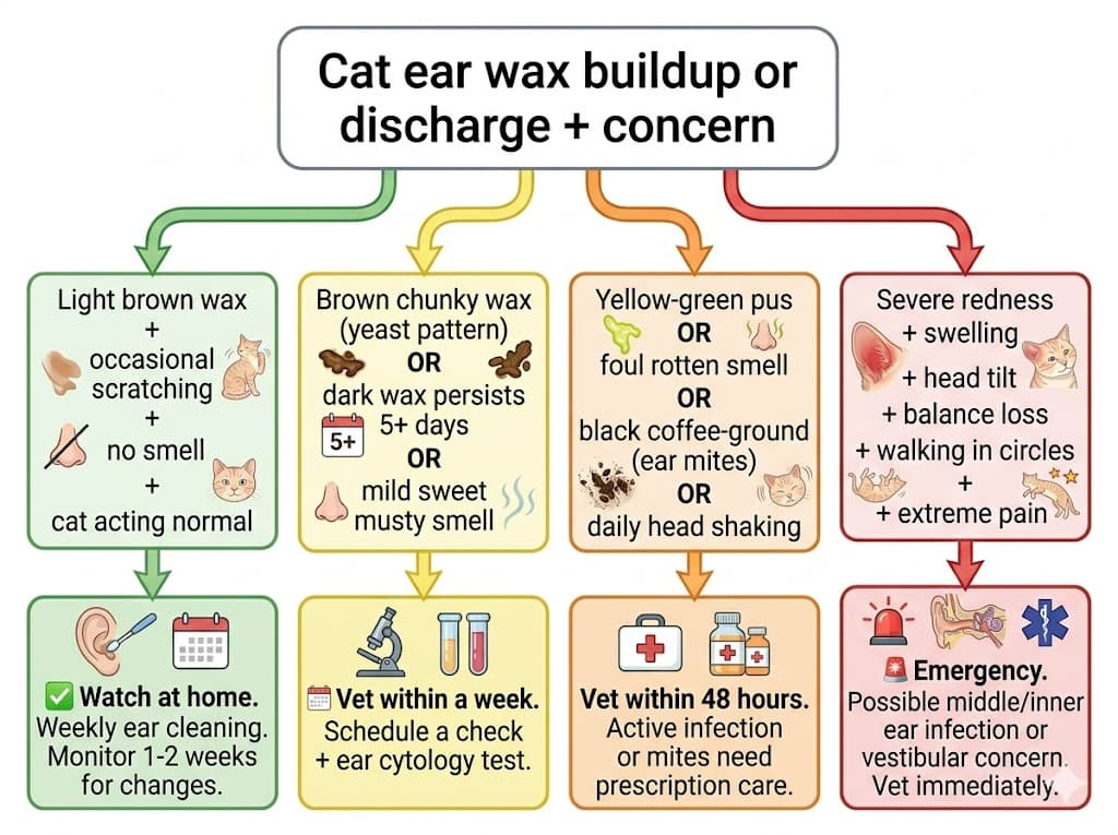 Decision flowchart for when to take a cat with ear infection pictures to the vet