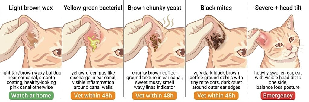 Comparison of 5 cat ear infection sub-types from mild routine wax to emergency vestibular