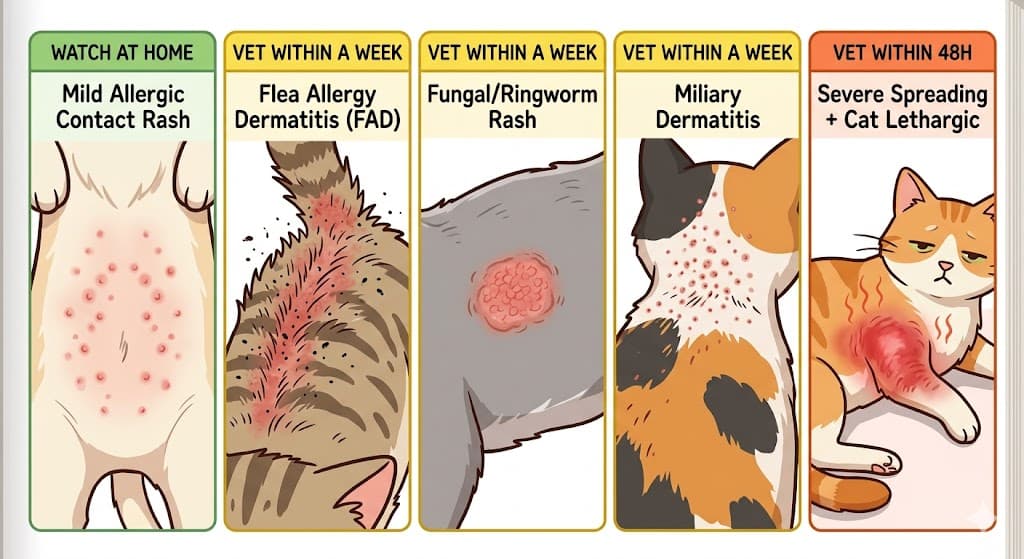 Comparison of 5 cat skin rash patterns: allergic FAD fungal miliary severe