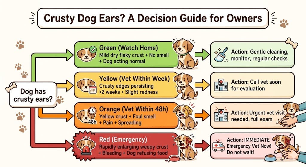 When to vet decision flowchart for crusty dog ears
