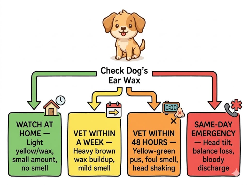 When to vet decision flowchart for dog ear wax sub-types