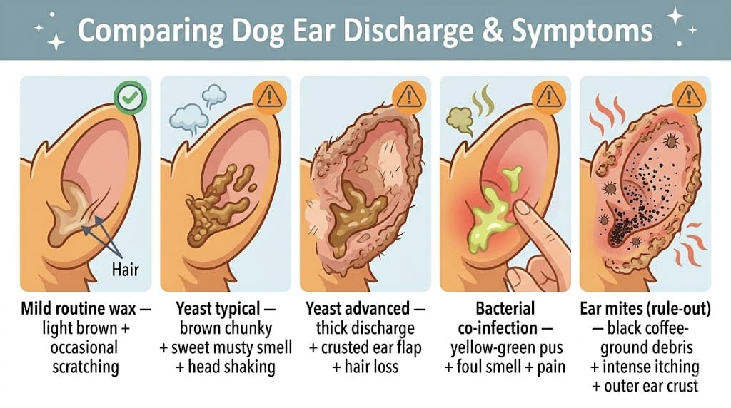 Comparison of 5 dog ear yeast infection sub-types from mild routine to bacterial co-infection