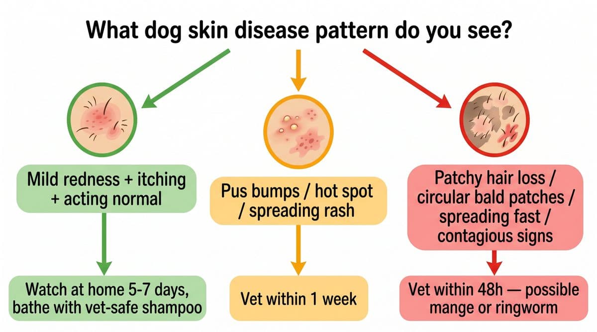 Decision flowchart for when to take a dog with skin disease pictures to the vet