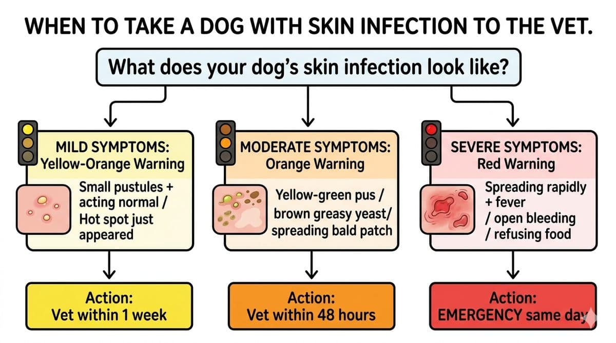 Decision flowchart for when to take a dog with skin infection to the vet