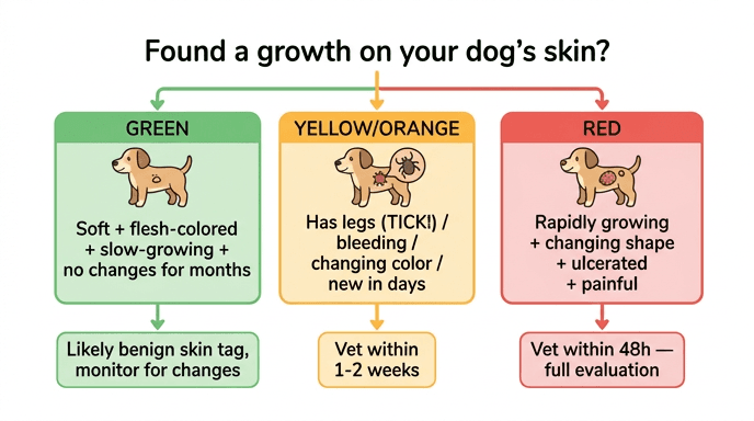 Decision flowchart for when to take a dog with skin tag to the vet