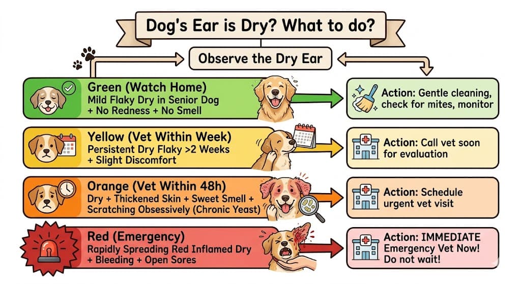 When to vet decision flowchart for dry dog ears