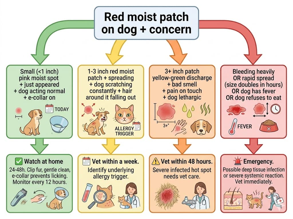 Decision flowchart for when to take a dog with hot spot pictures to the vet