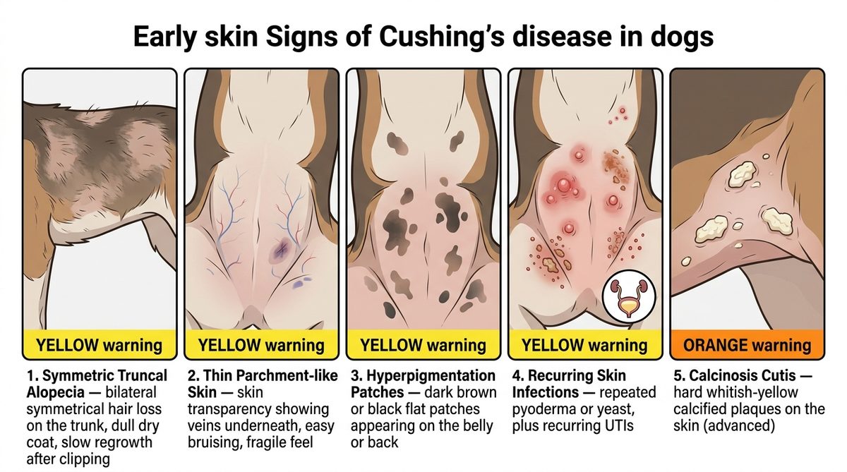Cushing's disease in dogs symptoms skin signs matrix 5 early signs comparison chart