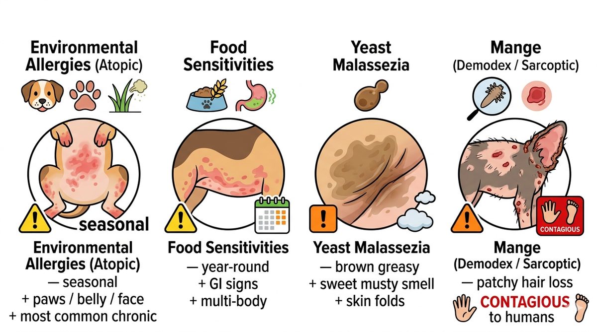 Dog itchy skin no fleas 4 causes matrix atopic food yeast mange comparison chart