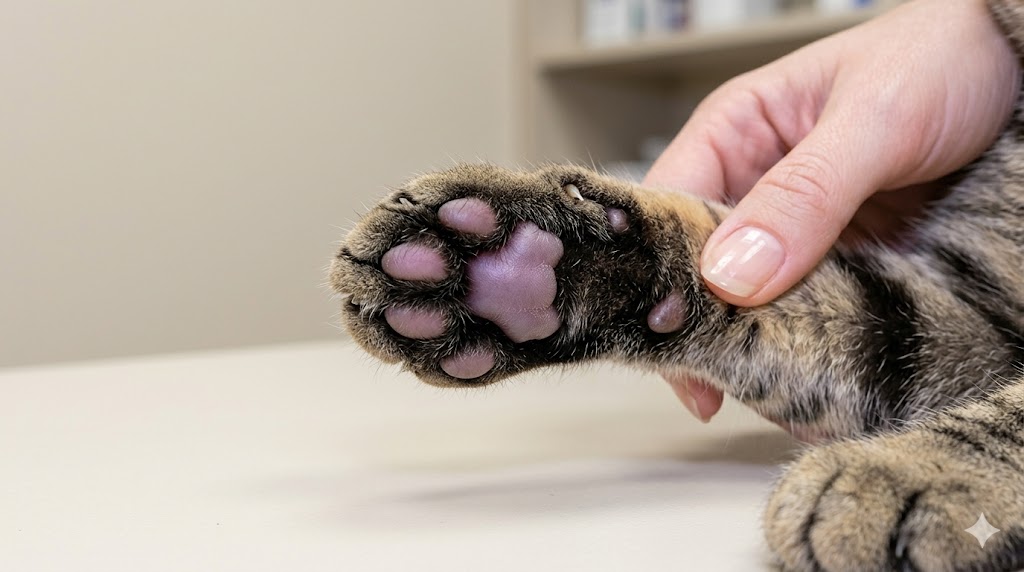 Cat paw showing pillow foot with puffy enlarged central pad