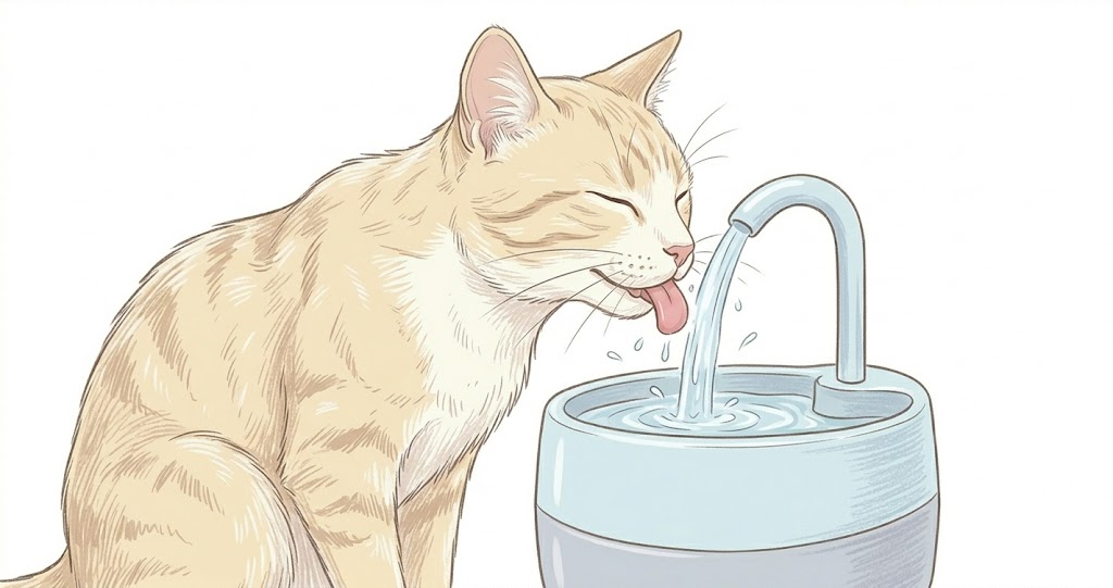Cat lapping at flowing pet fountain stream — fix for why cats put paws in water bowl