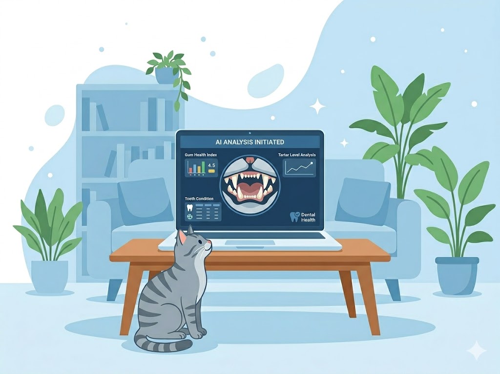 AI analyzing cat teeth photo for dental concerns
