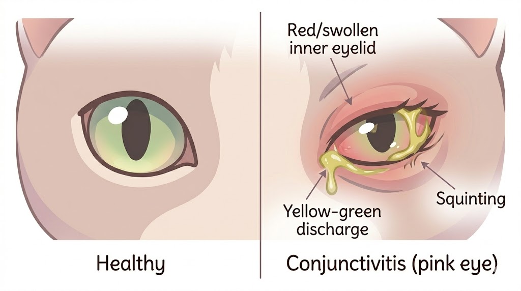 Cat conjunctivitis vs healthy comparison — why is my cat squinting one eye infection signs