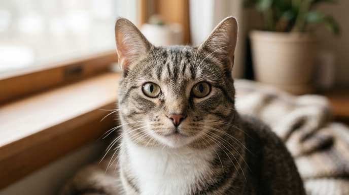 Normal small amount of cat eye discharge in the corner of eye