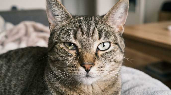 Cat with discharge from only one eye suggesting localized cause