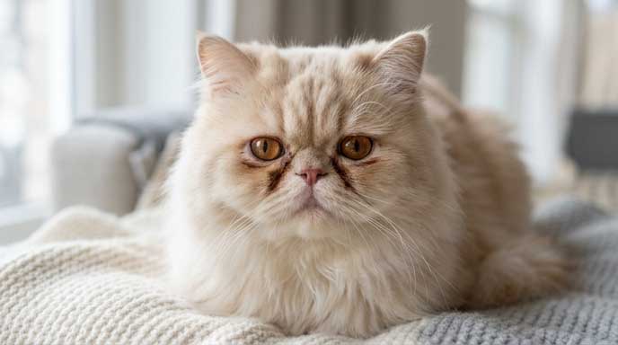 Persian cat with brown tear staining under eyes from blocked tear ducts