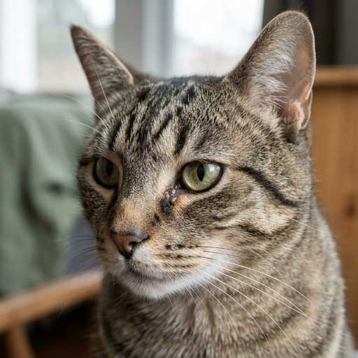 Good example: close-up photo of cat eye showing discharge color clearly