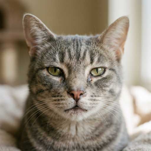 Good example: photo showing cat face with eye discharge and any nasal discharge