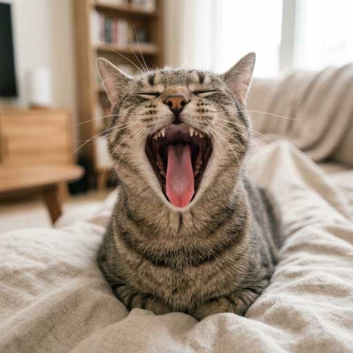 Good example: cat tongue visible during yawn showing pink color