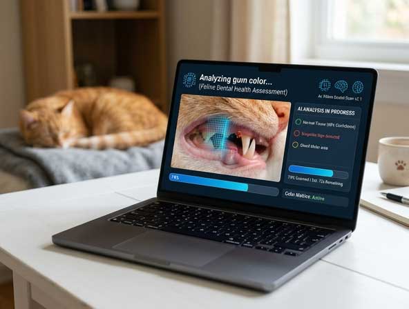 AI analyzing cat gum or tongue photo for color triage