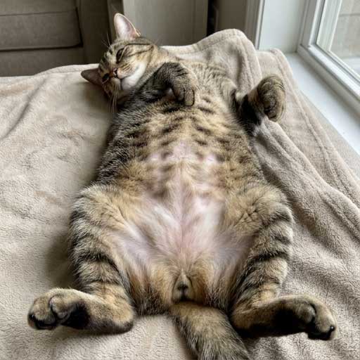 Good example: cat belly showing bilateral hair loss pattern