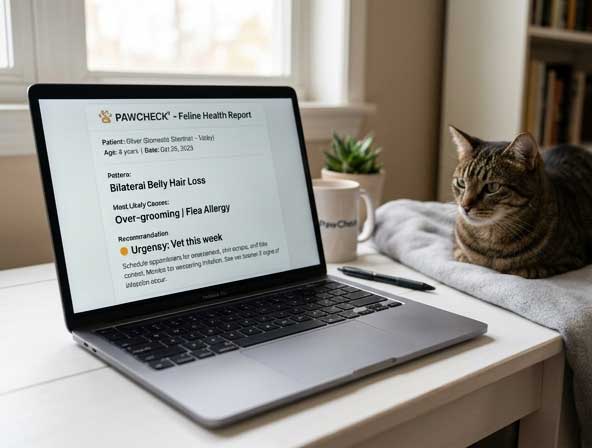 Detailed AI triage report for cat hair loss analysis