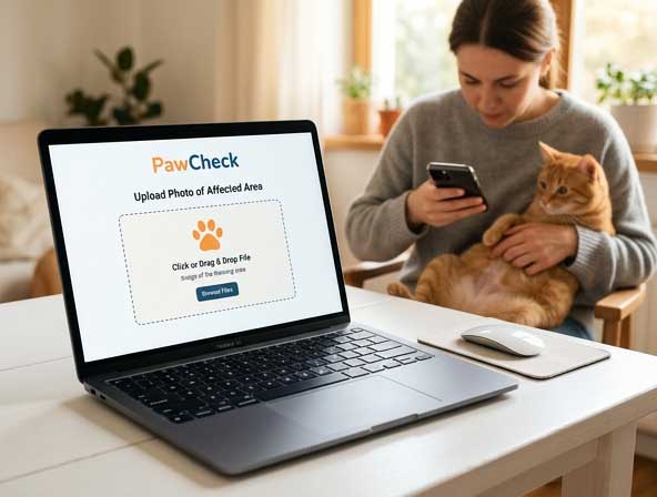 Upload a photo of your cat's bald patch or hair loss area to Yipara for AI pattern analysis
