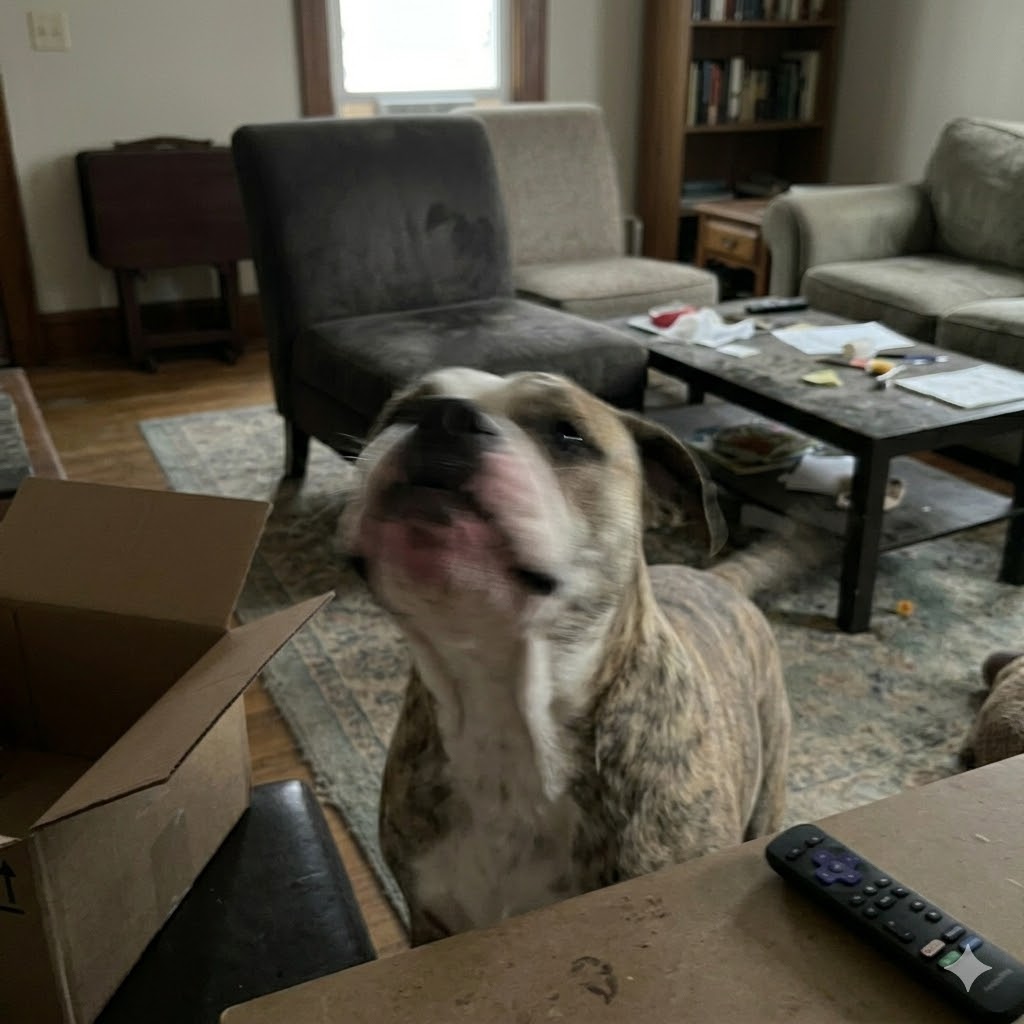 Bad example: blurry photo of a dog chin