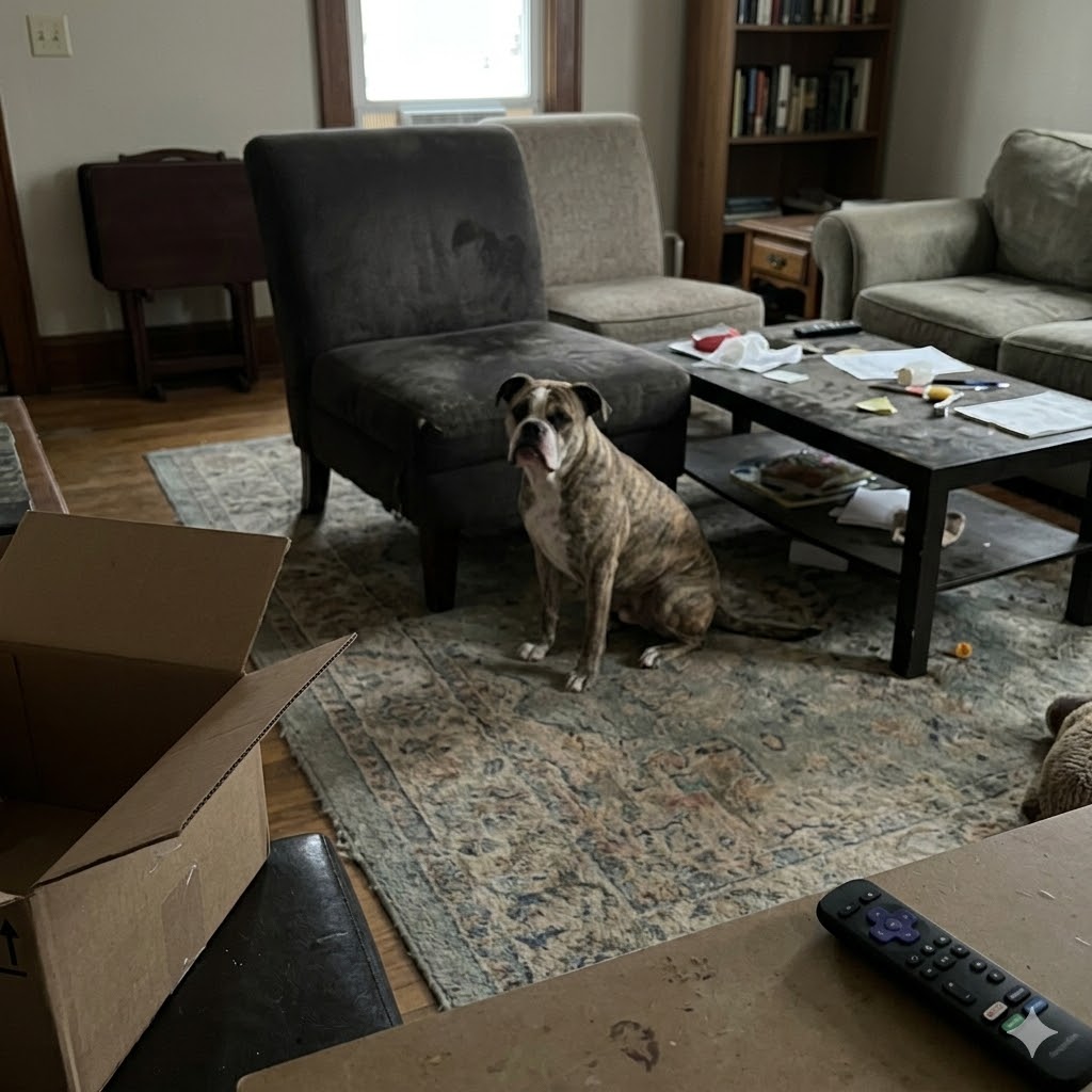 Bad example: photo taken too far away to see dog chin details