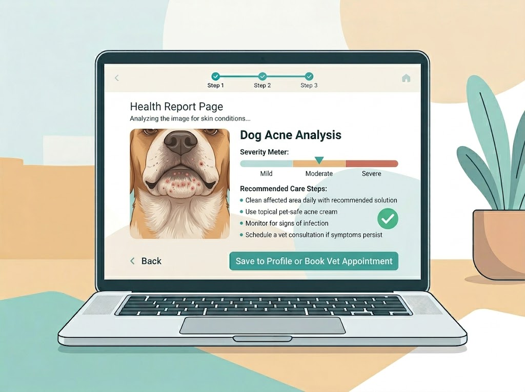 Detailed AI health report for dog acne analysis
