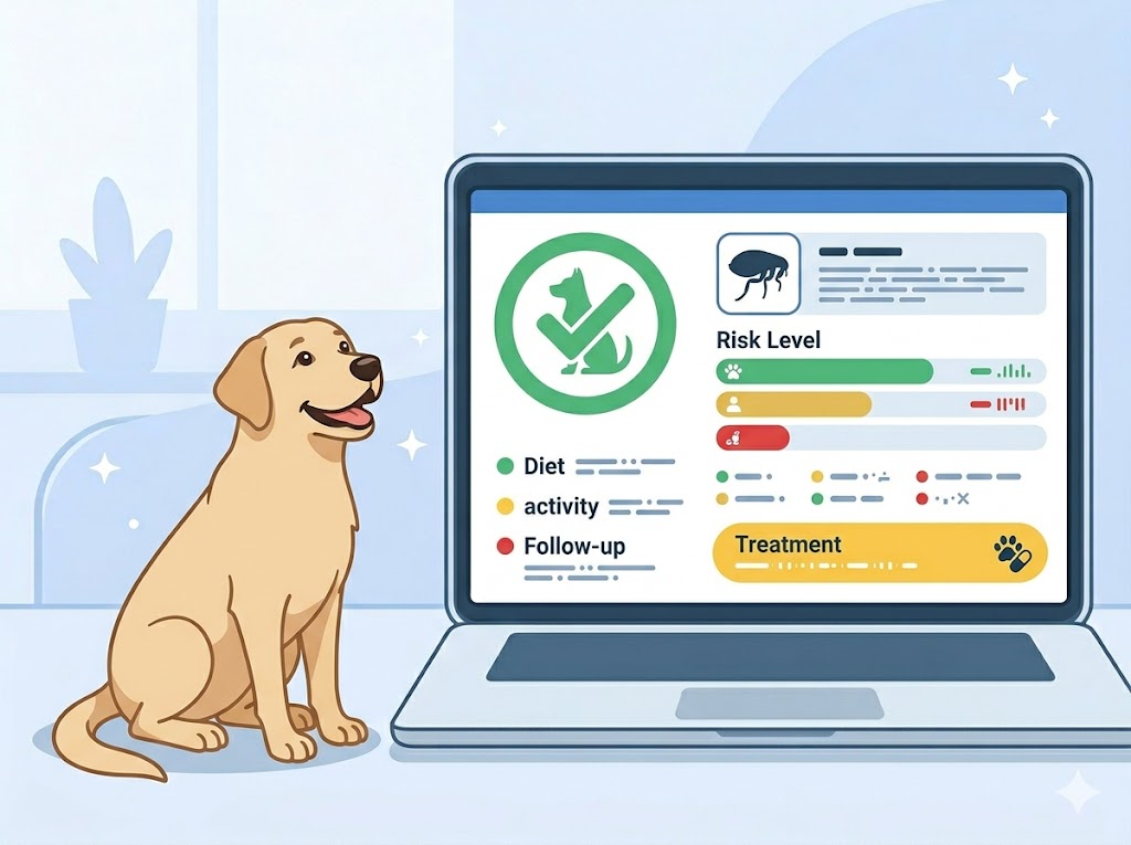 Detailed AI report identifying the bug on dog with general care guidance