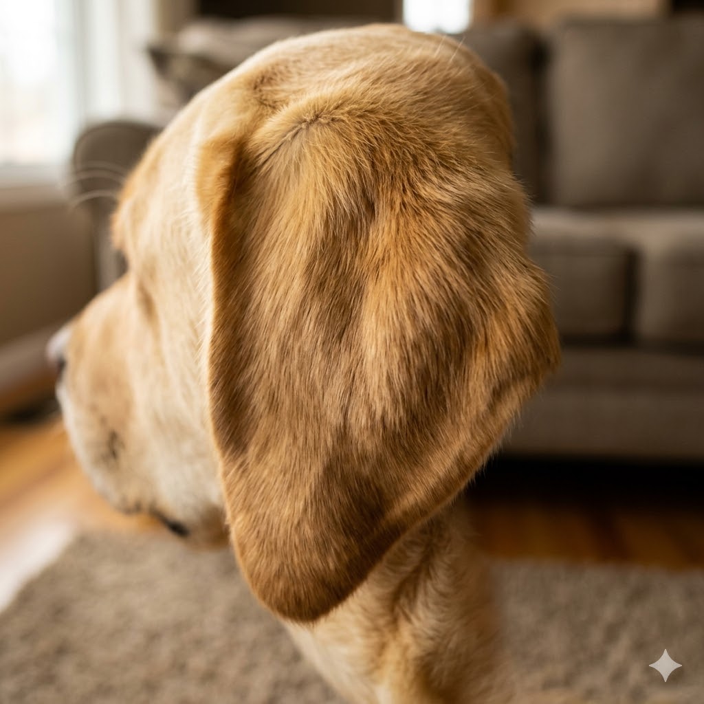 Bad example: only outside of dog ear visible