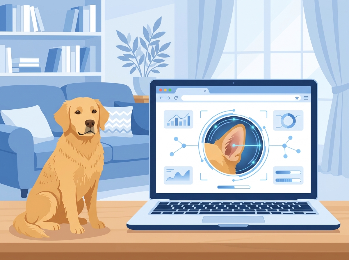 AI analyzing dog ear photo for infections and ear mites