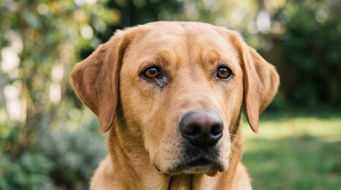Normal morning eye discharge in dog with small crust in corner of eye