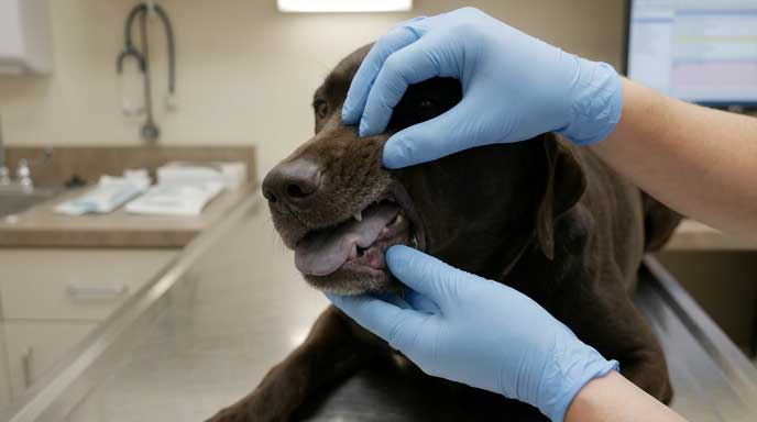 Dog with blue or purple gums indicating hypoxia emergency