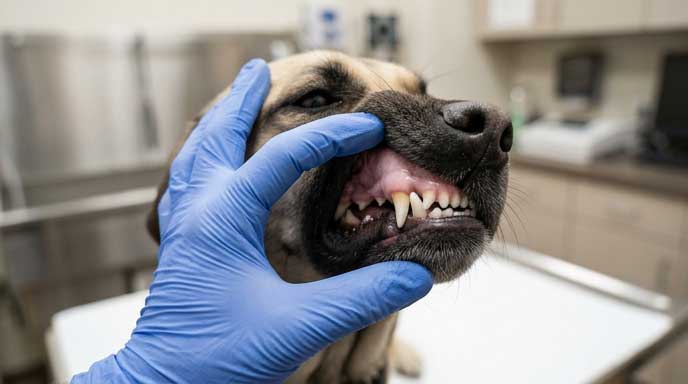 Dog with pale or white gums — anemia or shock warning sign