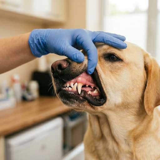 Good example: close-up photo of a dog's gums with the upper lip gently lifted