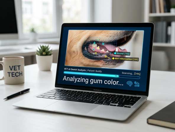 AI analyzing dog gum photo for color and capillary refill