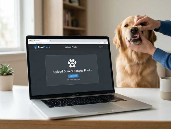Upload a photo of your dog's gums or tongue to Yipara for AI color analysis