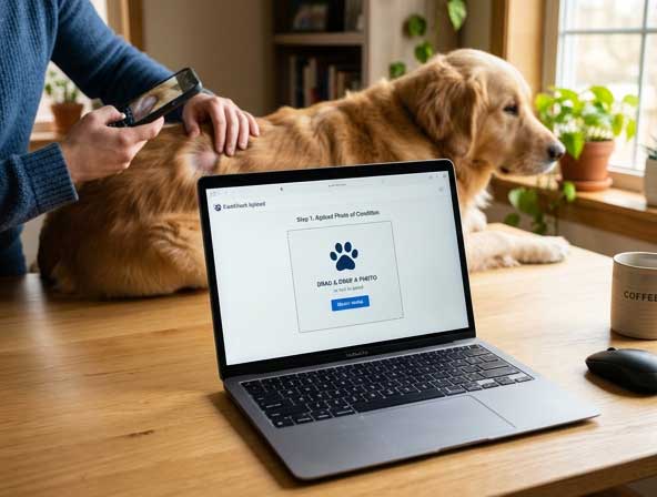 Upload a photo of your dog's bald patch or hair loss area to Yipara for AI pattern analysis