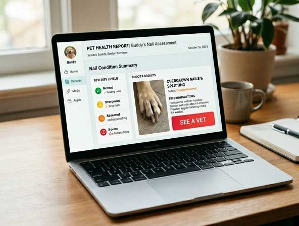 Detailed AI triage report for dog broken nail