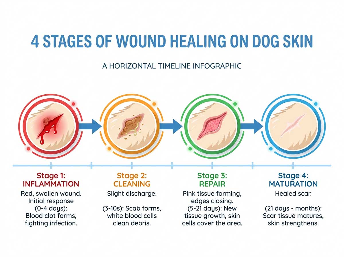 Dog wound in healing stage showing healthy pink tissue forming
