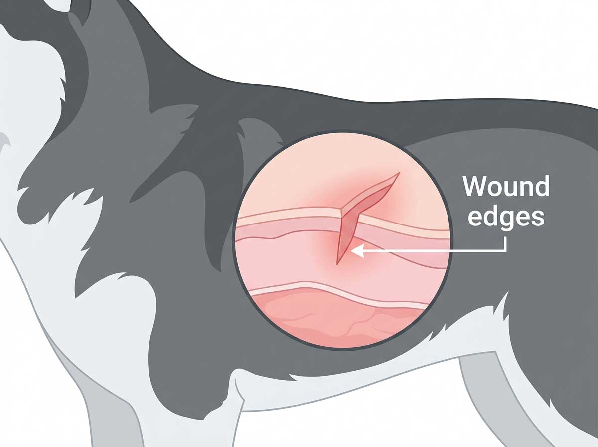Open wound on dog that needs proper cleaning